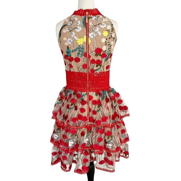 Bronx and Banco Ivanka Floral Embroidered Tiered Mini Dress - US Size 10 - Picture 4 of 7